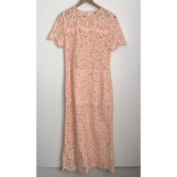 Ganni Duval Corded Lace Pink Midi Dress Womens EU 38 US 6/8 - Picture 2 of 16